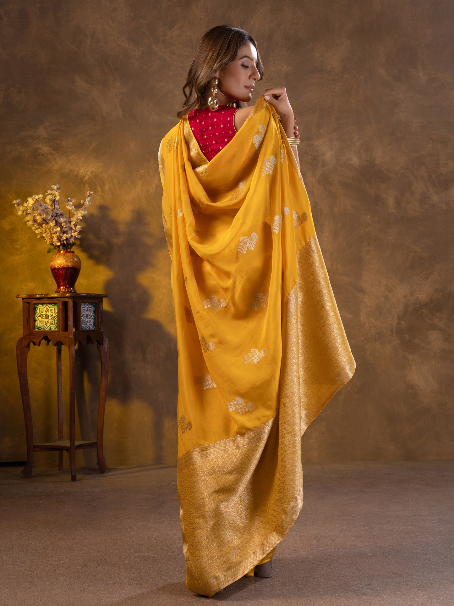 Yellow Dola Silk Saree With Zari Borders