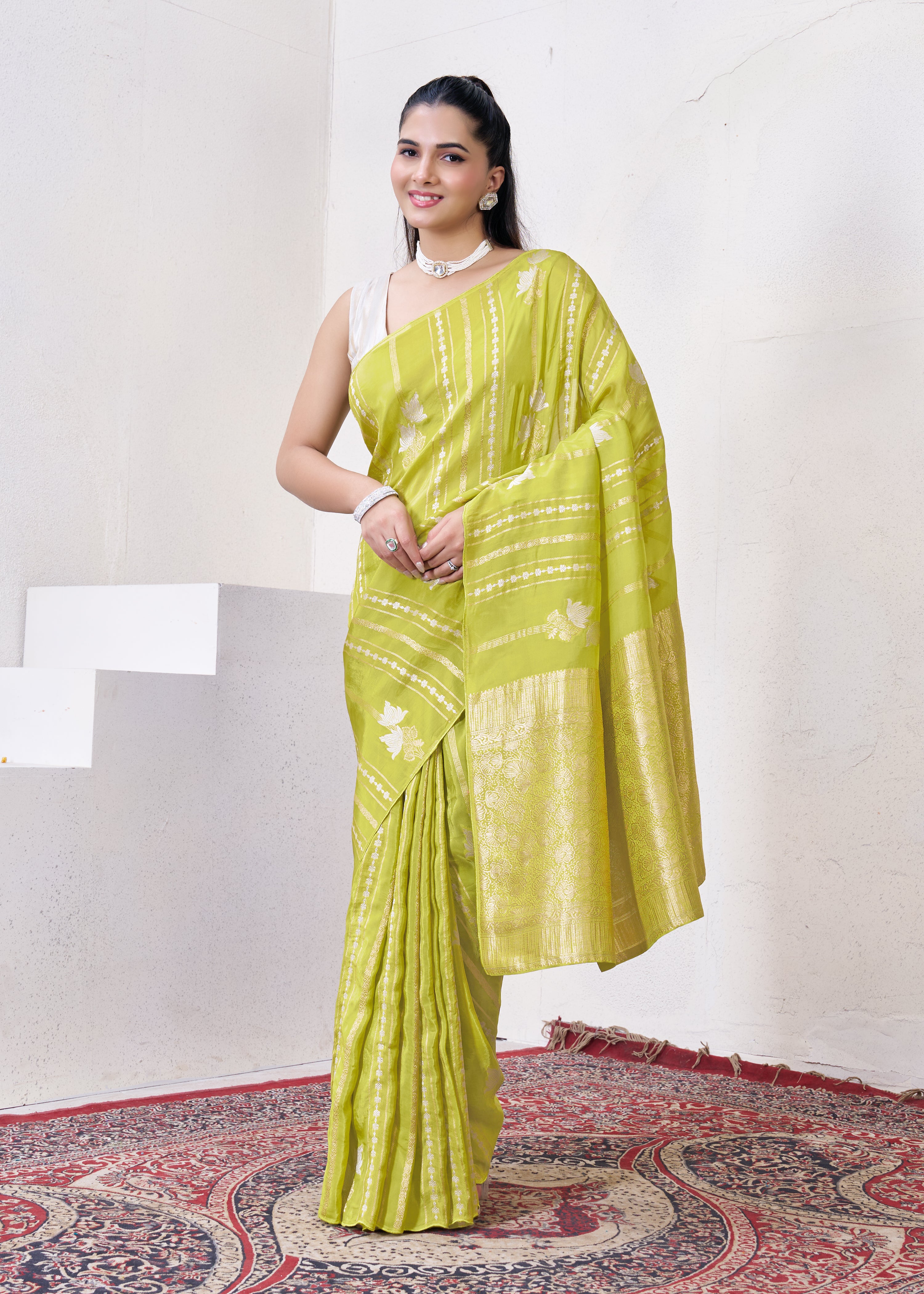 Green Katan Silk Saree With Zari Borders