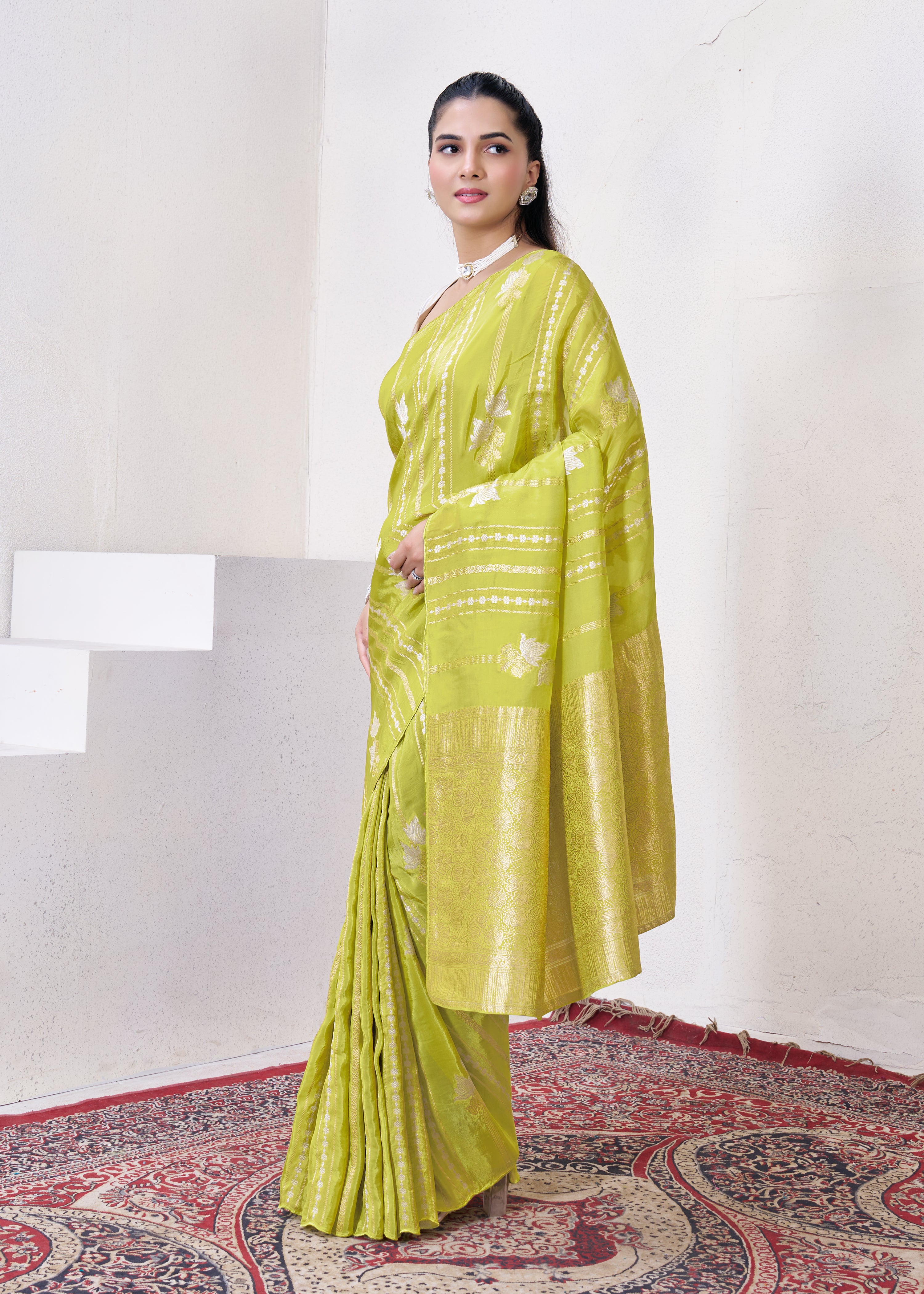 Green Katan Silk Saree With Zari Borders
