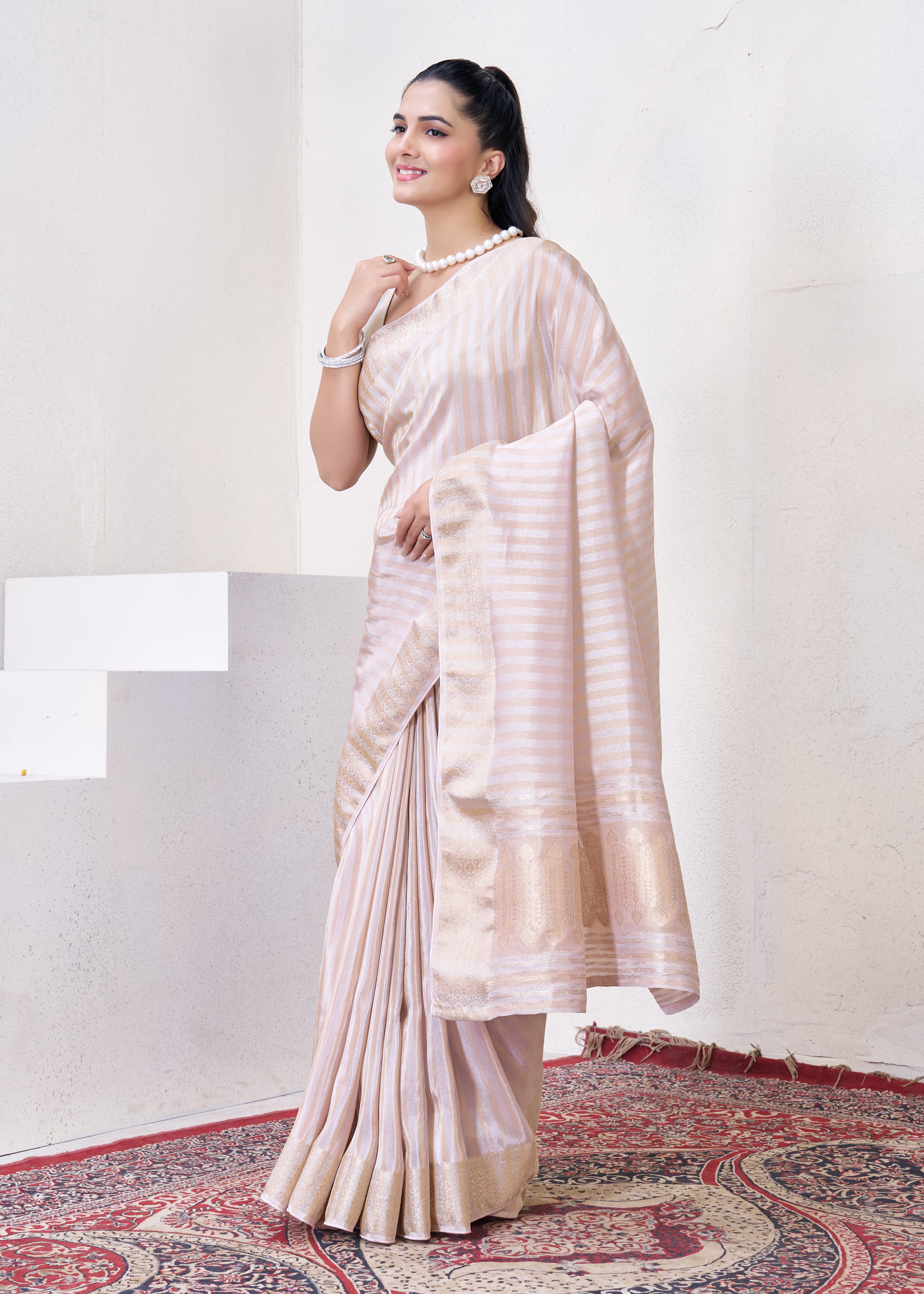 Lylac Tissue Silk Saree With Zari Borders