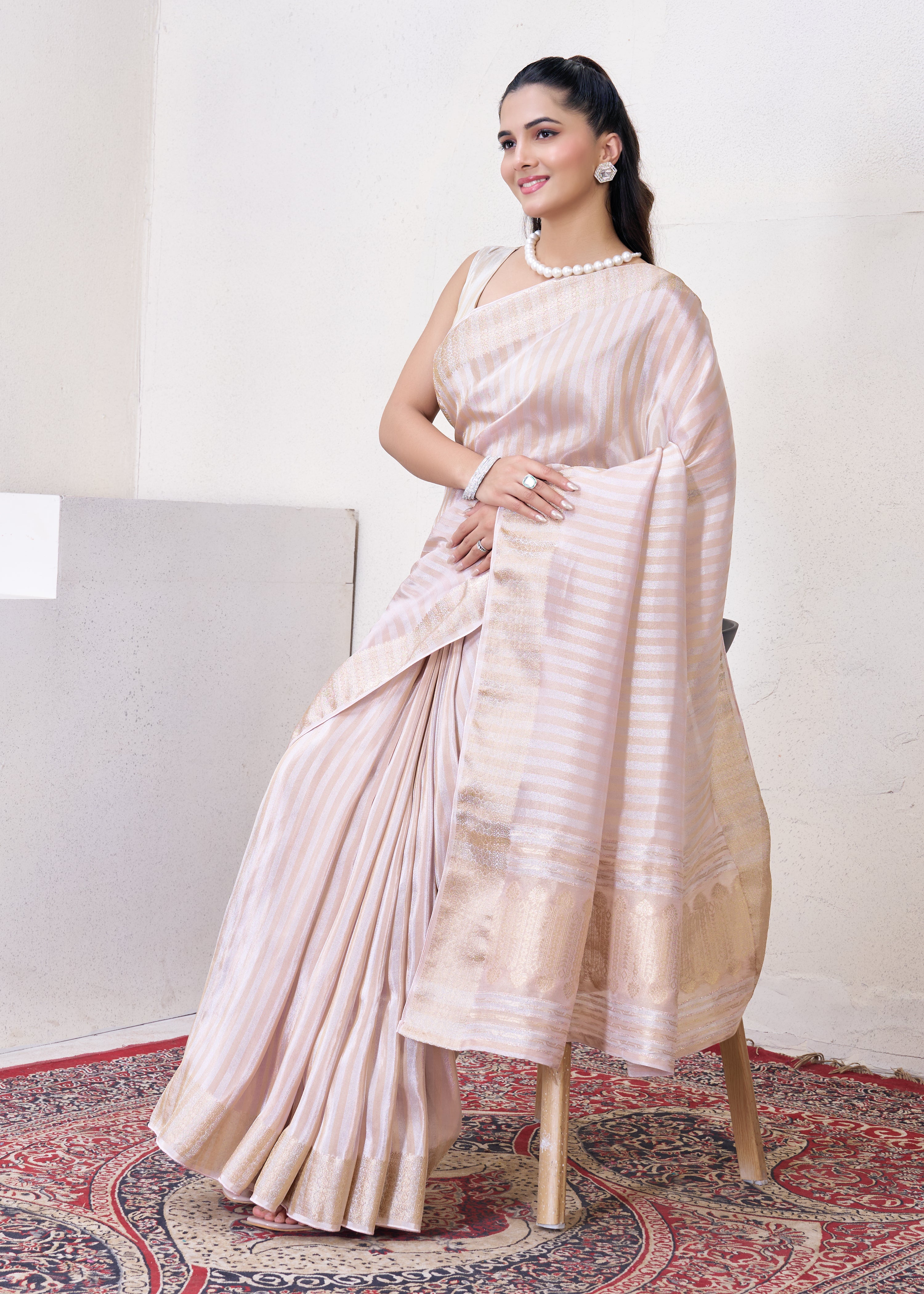 Lylac Tissue Silk Saree With Zari Borders