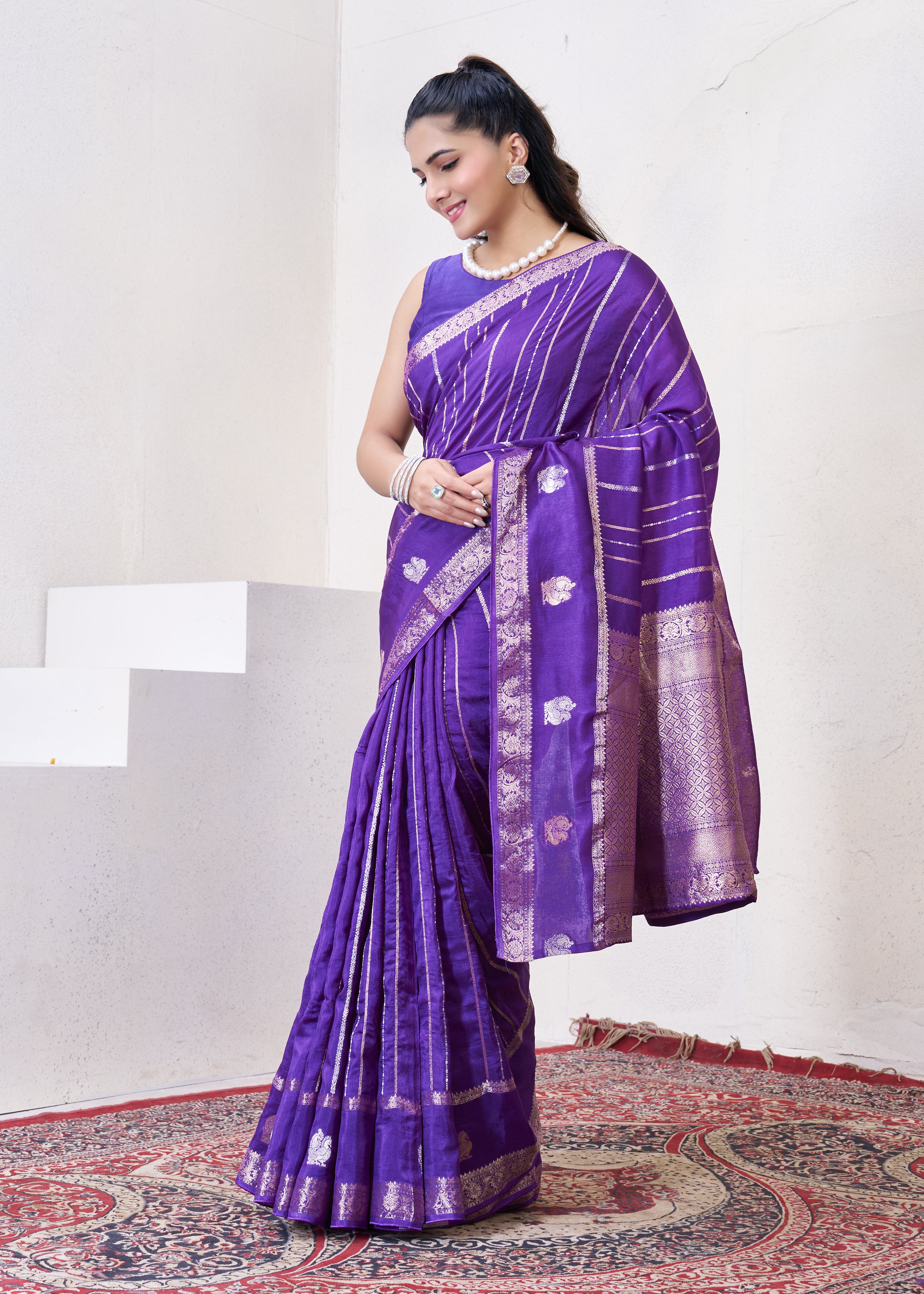 Purple Dola Silk Saree With Zari Borders