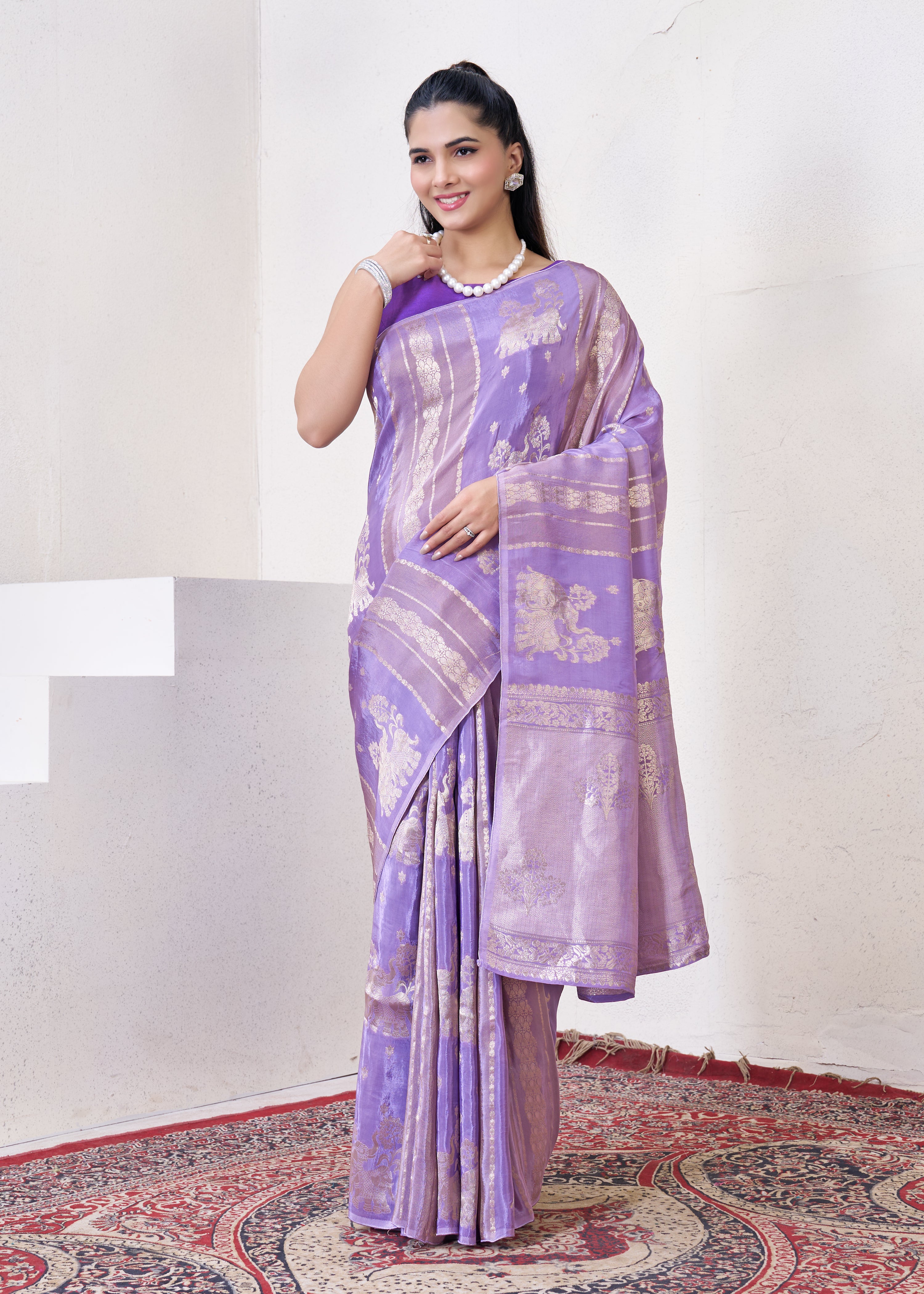 Lylac Katan Silk Saree With Zari Borders
