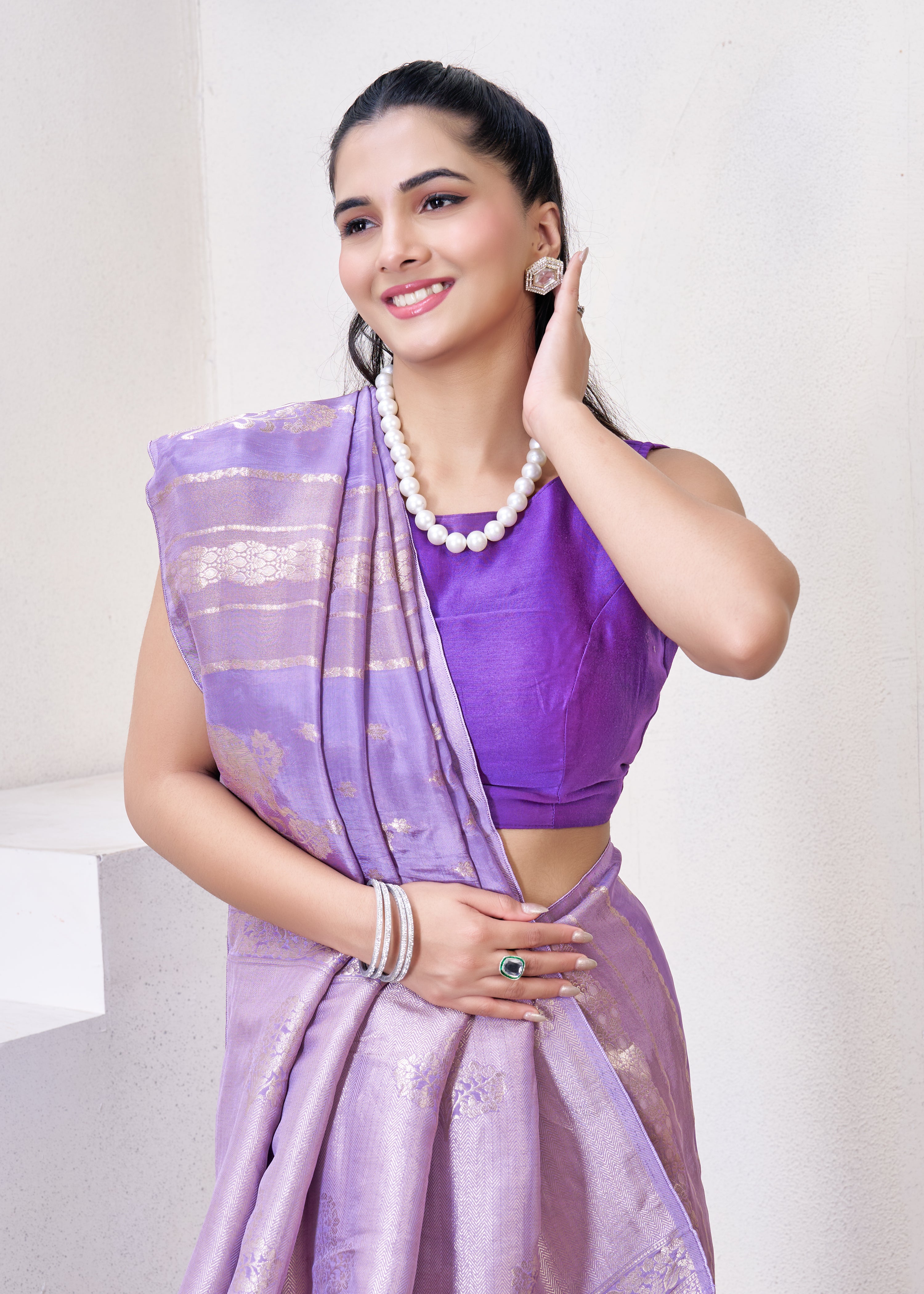 Lylac Katan Silk Saree With Zari Borders