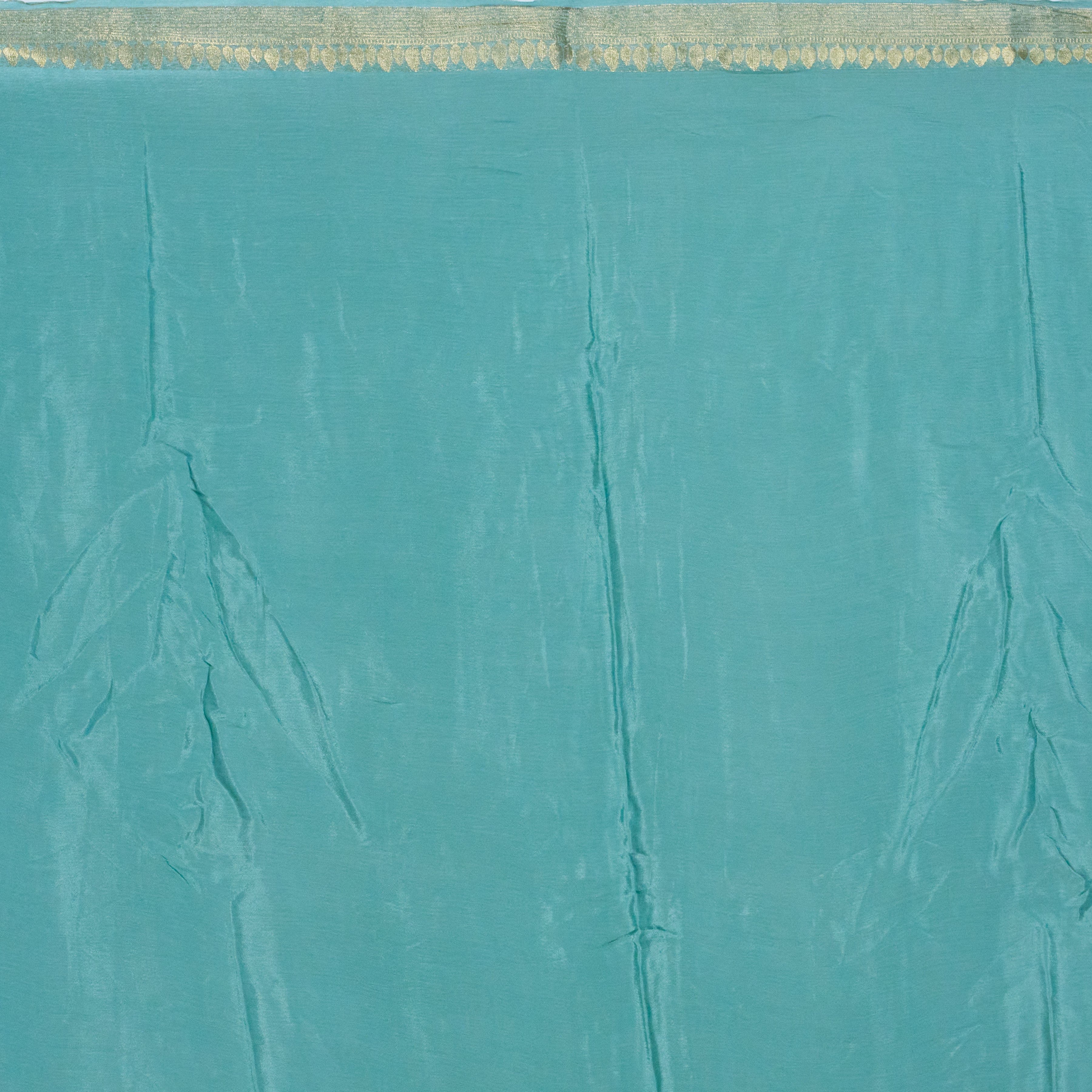 Blue Chinon Saree With Zari Borders