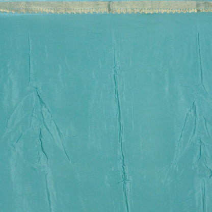 Blue Chinon Saree With Zari Borders