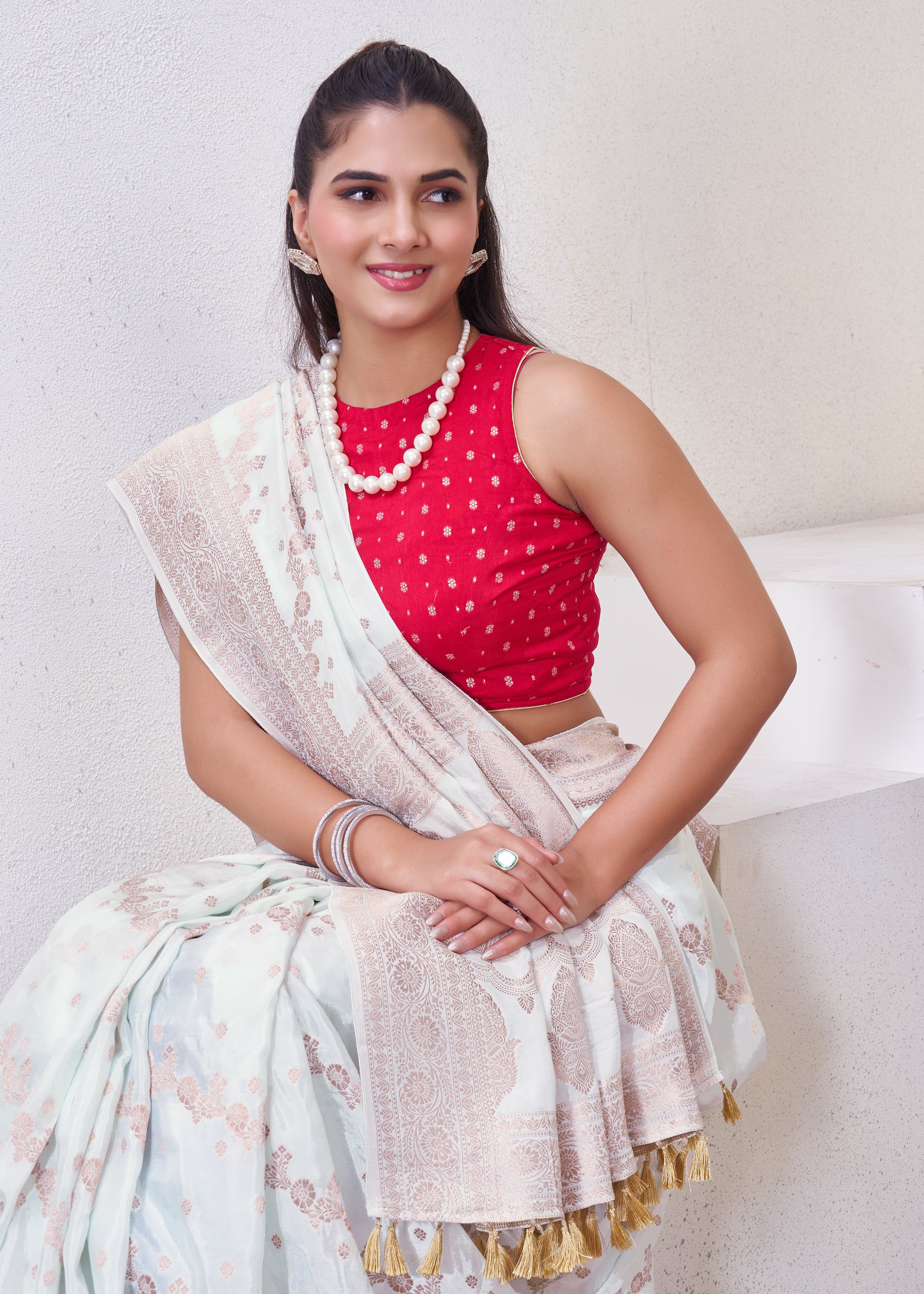 Off White Katan Silk Saree With Zari Borders