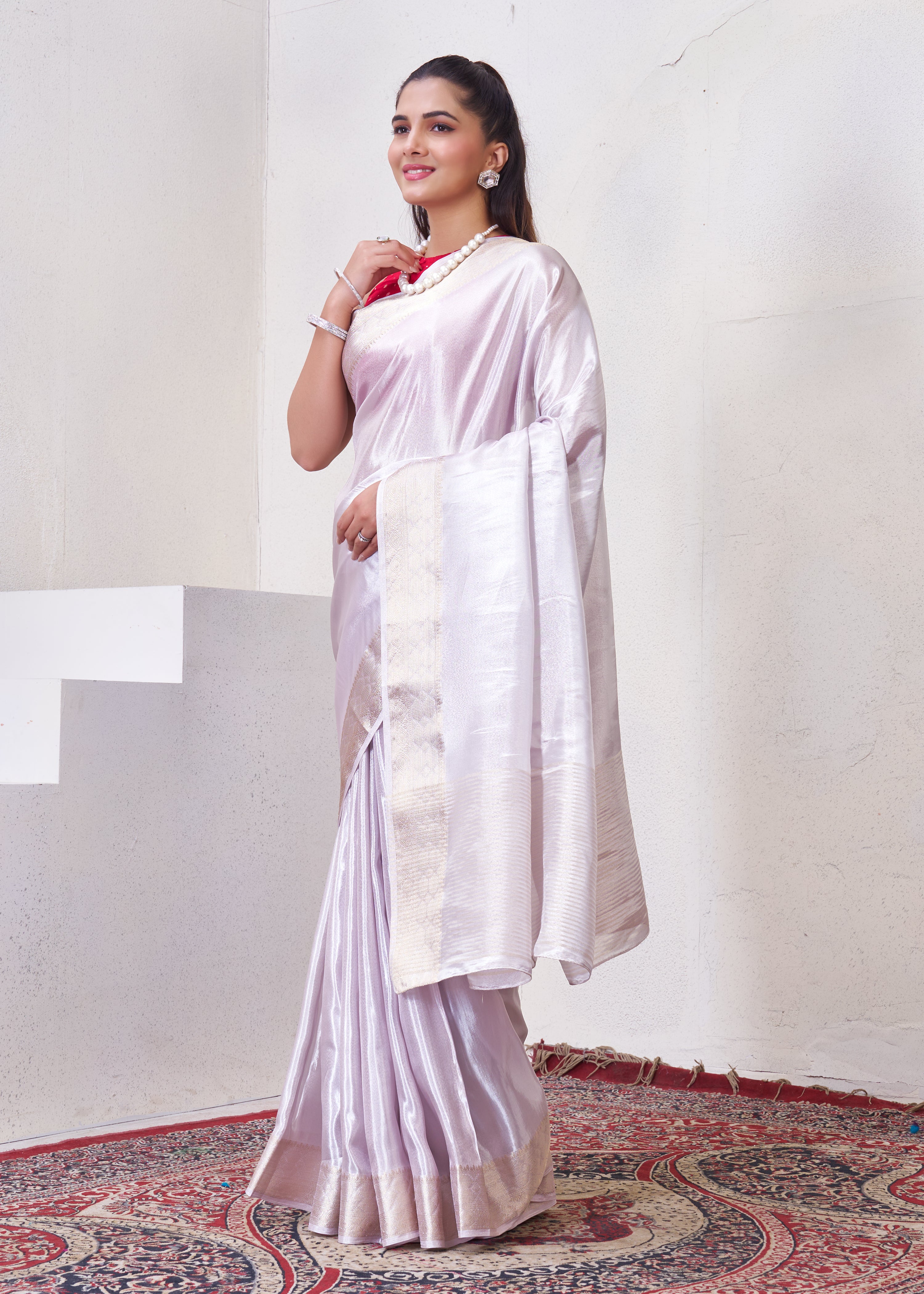 Off White Tissue Silk Saree With Zari Borders