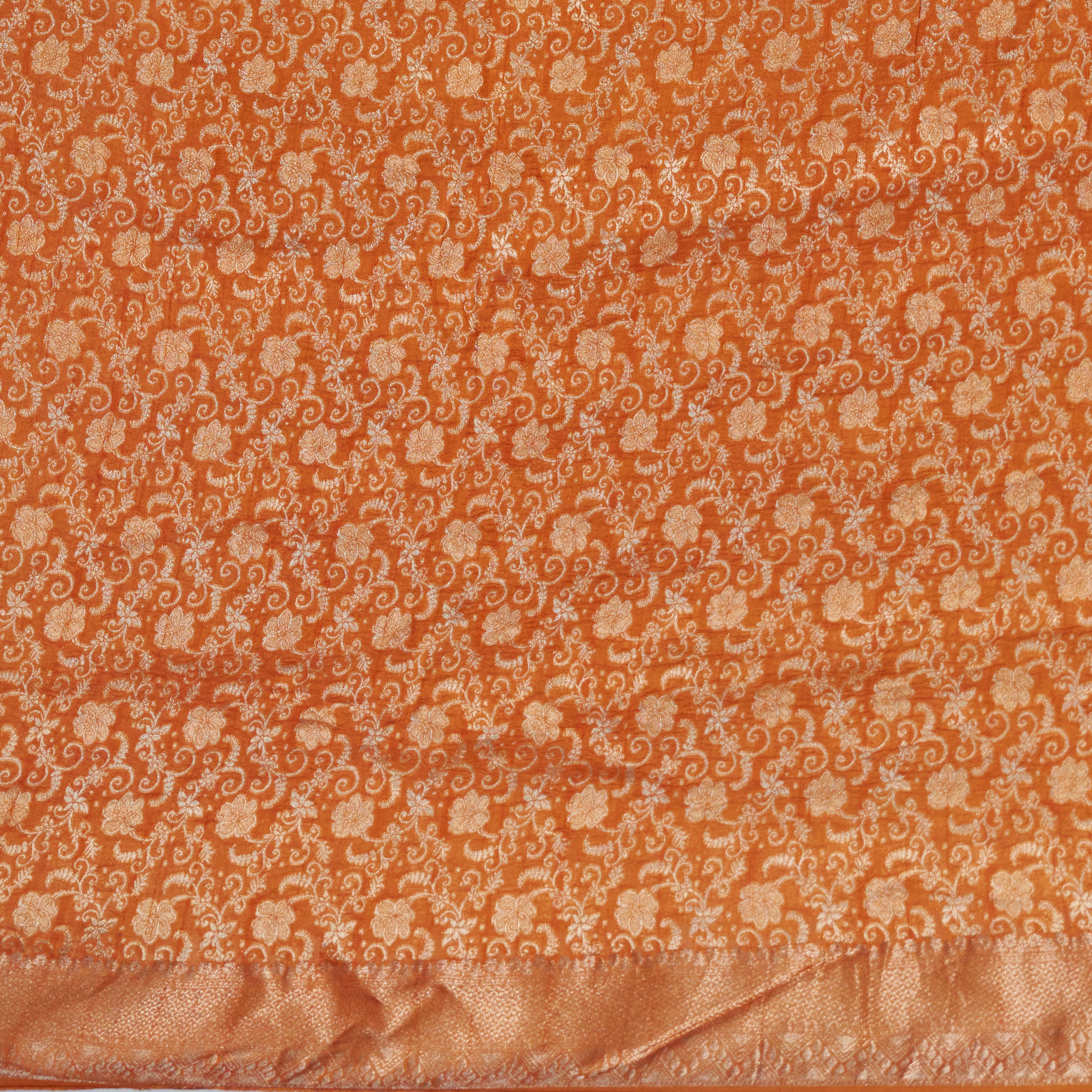 Rust Orange Tussar Silk Saree With Zari Borders