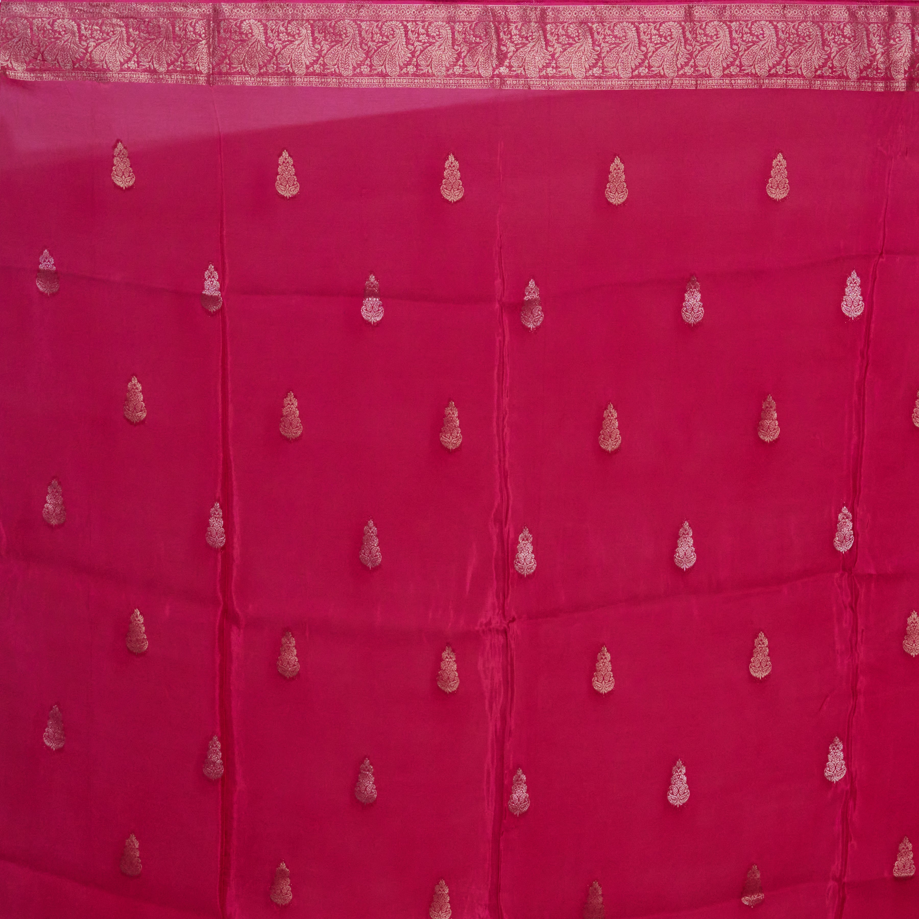 Rani Pink Katan Silk Saree With Zari Borders