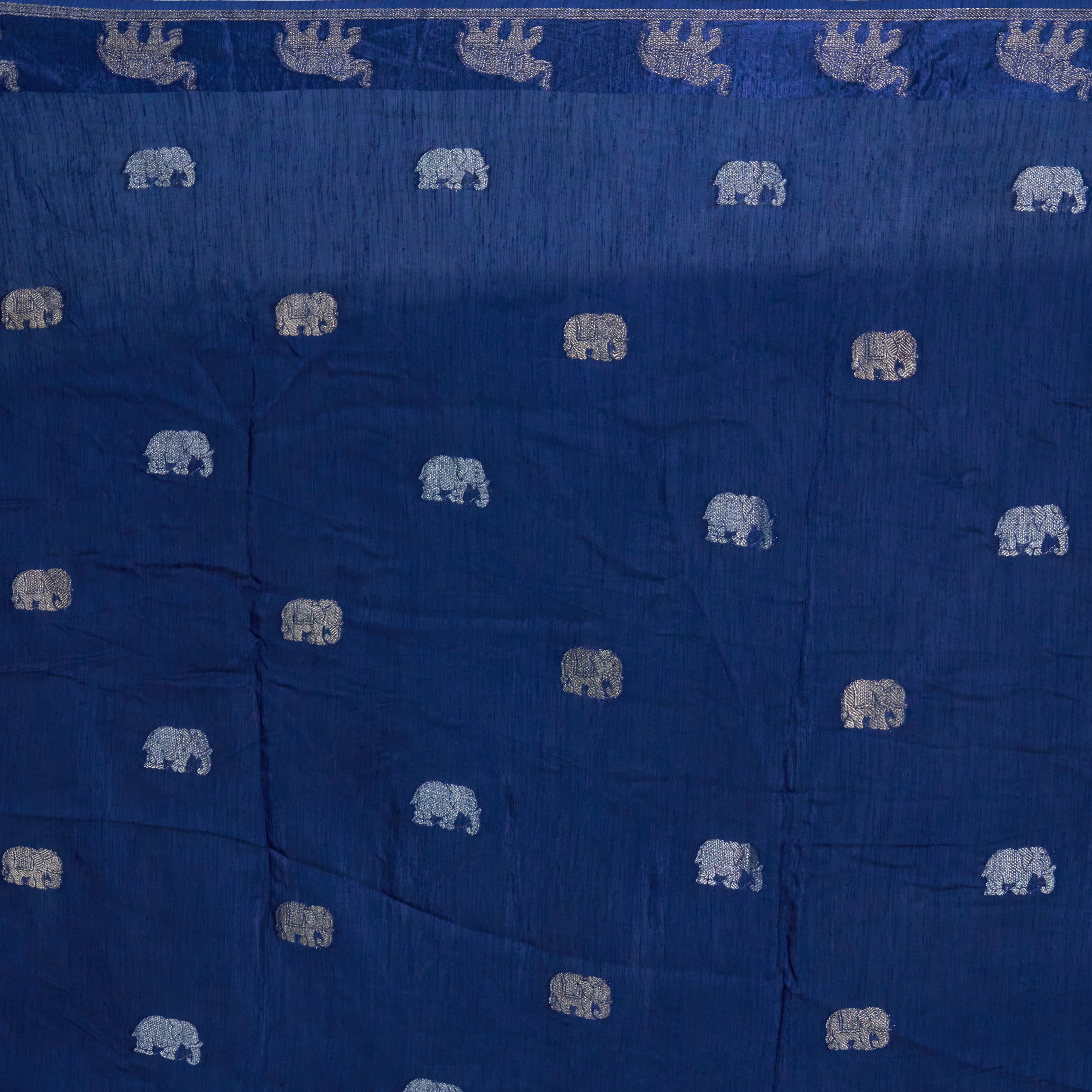 Dark Blue Matka Silk Saree With Zari Borders