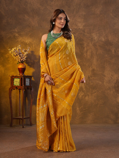 Yellow Katan Silk Saree With Zari Borders