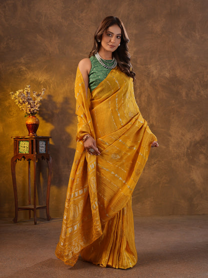 Yellow Katan Silk Saree With Zari Borders