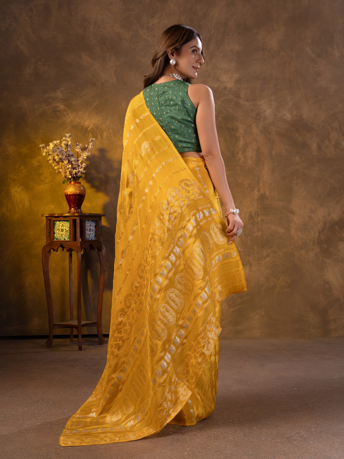 Yellow Katan Silk Saree With Zari Borders