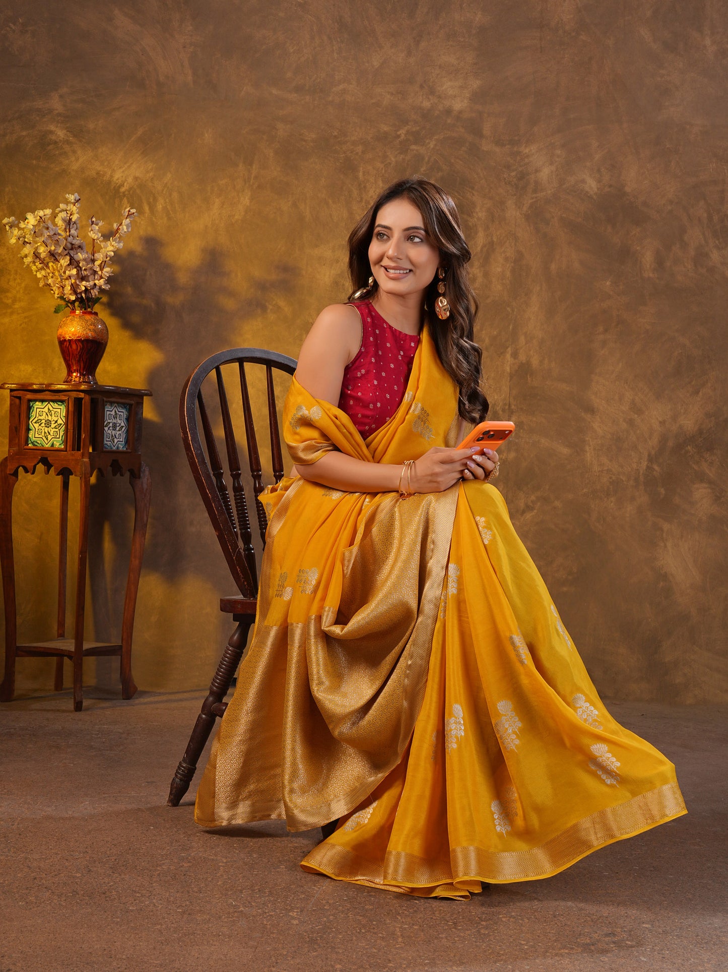 Yellow Dola Silk Saree With Zari Borders