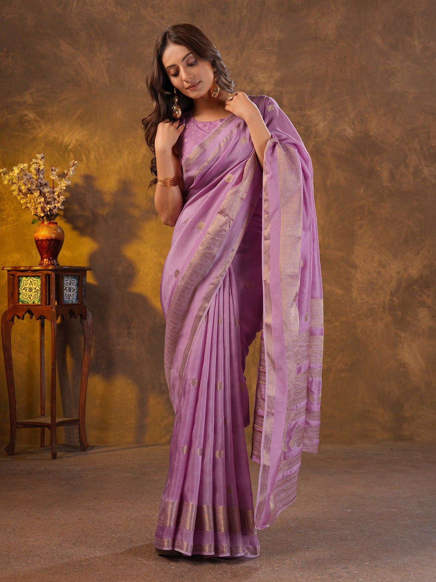 Lylac Dola Silk Saree With Zari Borders