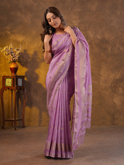 Lylac Dola Silk Saree With Zari Borders