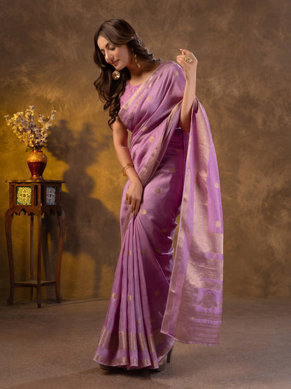 Lylac Dola Silk Saree With Zari Borders