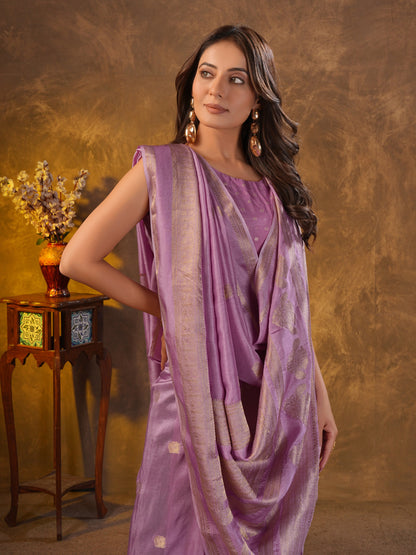 Lylac Dola Silk Saree With Zari Borders