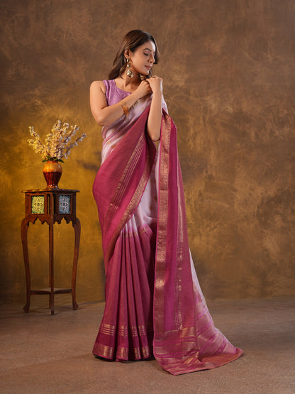 Purple Ombre Dola Silk Saree With Zari Borders
