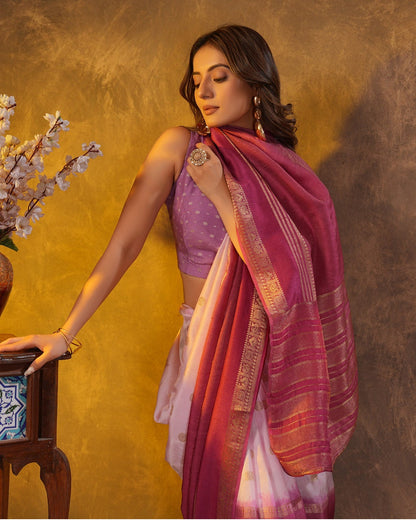 Purple Ombre Dola Silk Saree With Zari Borders