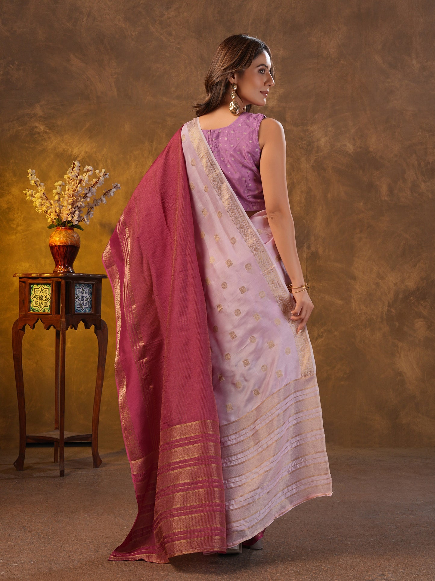 Purple Ombre Dola Silk Saree With Zari Borders