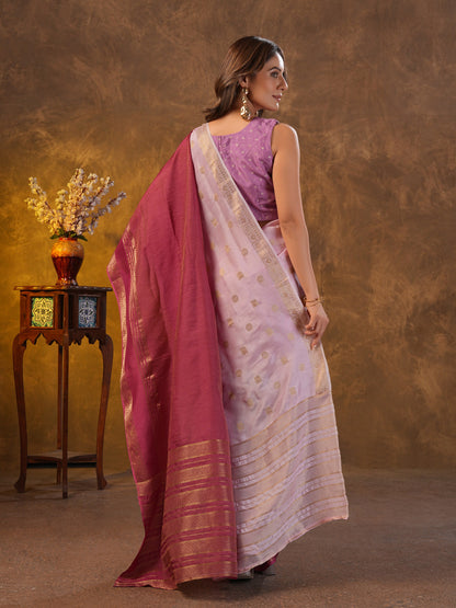 Purple Ombre Dola Silk Saree With Zari Borders