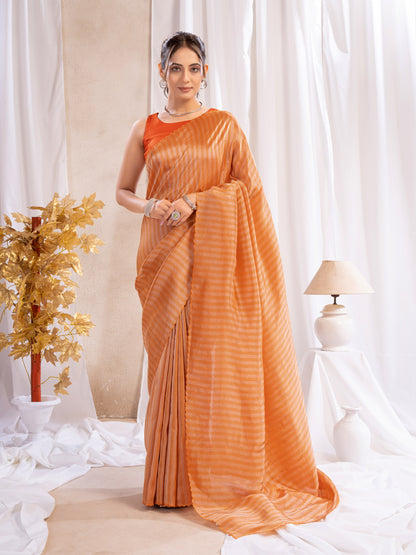 Rust Orange Tissue Silk Saree With Zari Borders