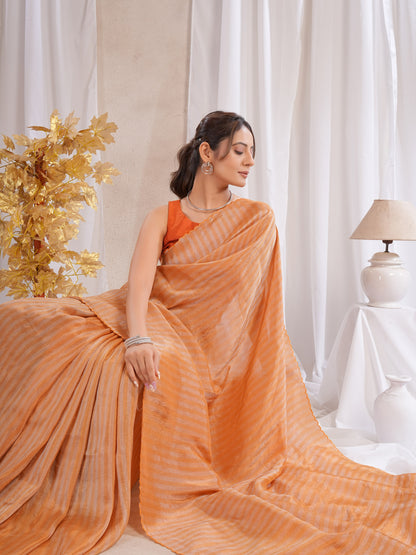 Rust Orange Tissue Silk Saree With Zari Borders