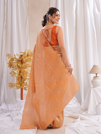 Rust Orange Tissue Silk Saree With Zari Borders