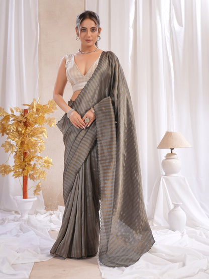 Black Tissue Silk Saree With Zari Borders