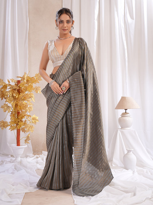 Black Tissue Silk Saree With Zari Borders