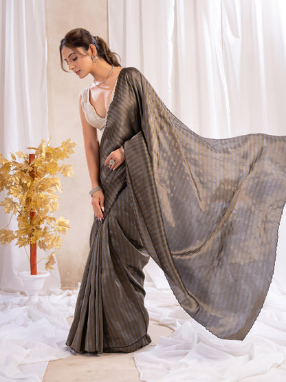 Black Tissue Silk Saree With Zari Borders