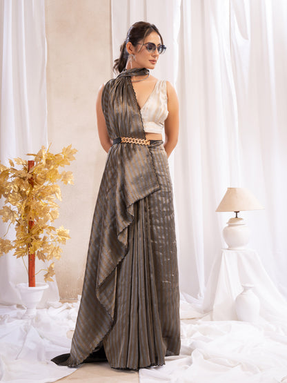 Black Tissue Silk Saree With Zari Borders