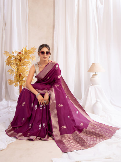 Wine Dola Silk Saree With Zari Borders
