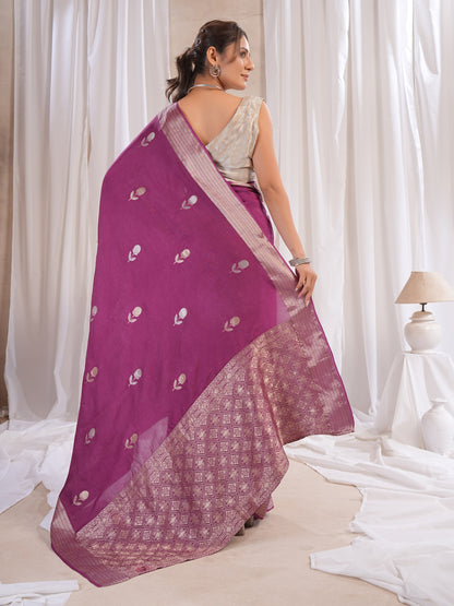 Wine Dola Silk Saree With Zari Borders