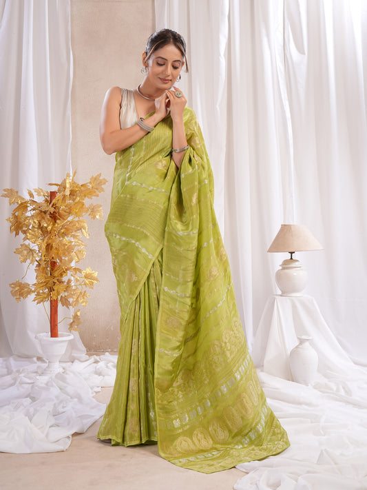 Green Katan Silk Saree With Zari Borders