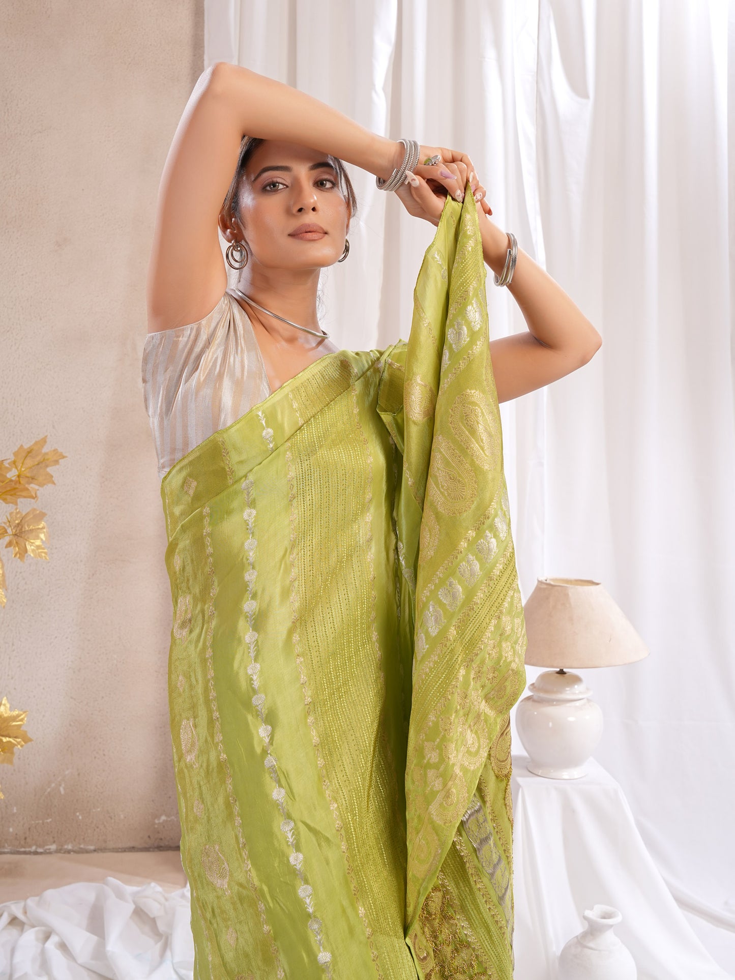 Green Katan Silk Saree With Zari Borders