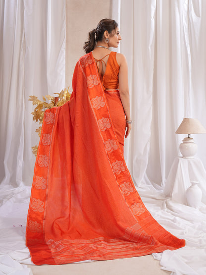 Orange  Dola Silk Saree With Zari Borders