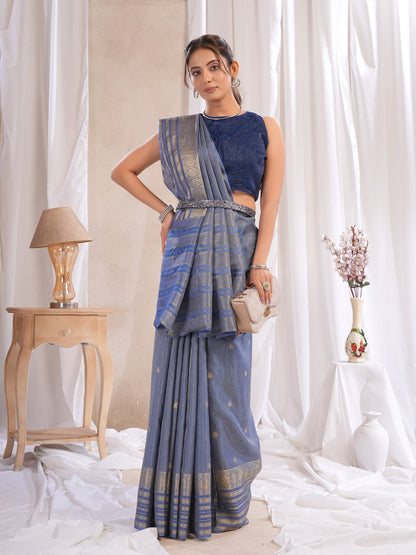 Blue Dola Silk Saree With Zari Borders