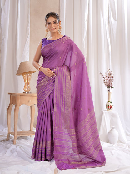 Purple Dola Silk Saree With Zari Borders