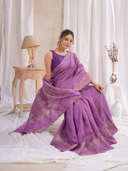 Purple Dola Silk Saree With Zari Borders