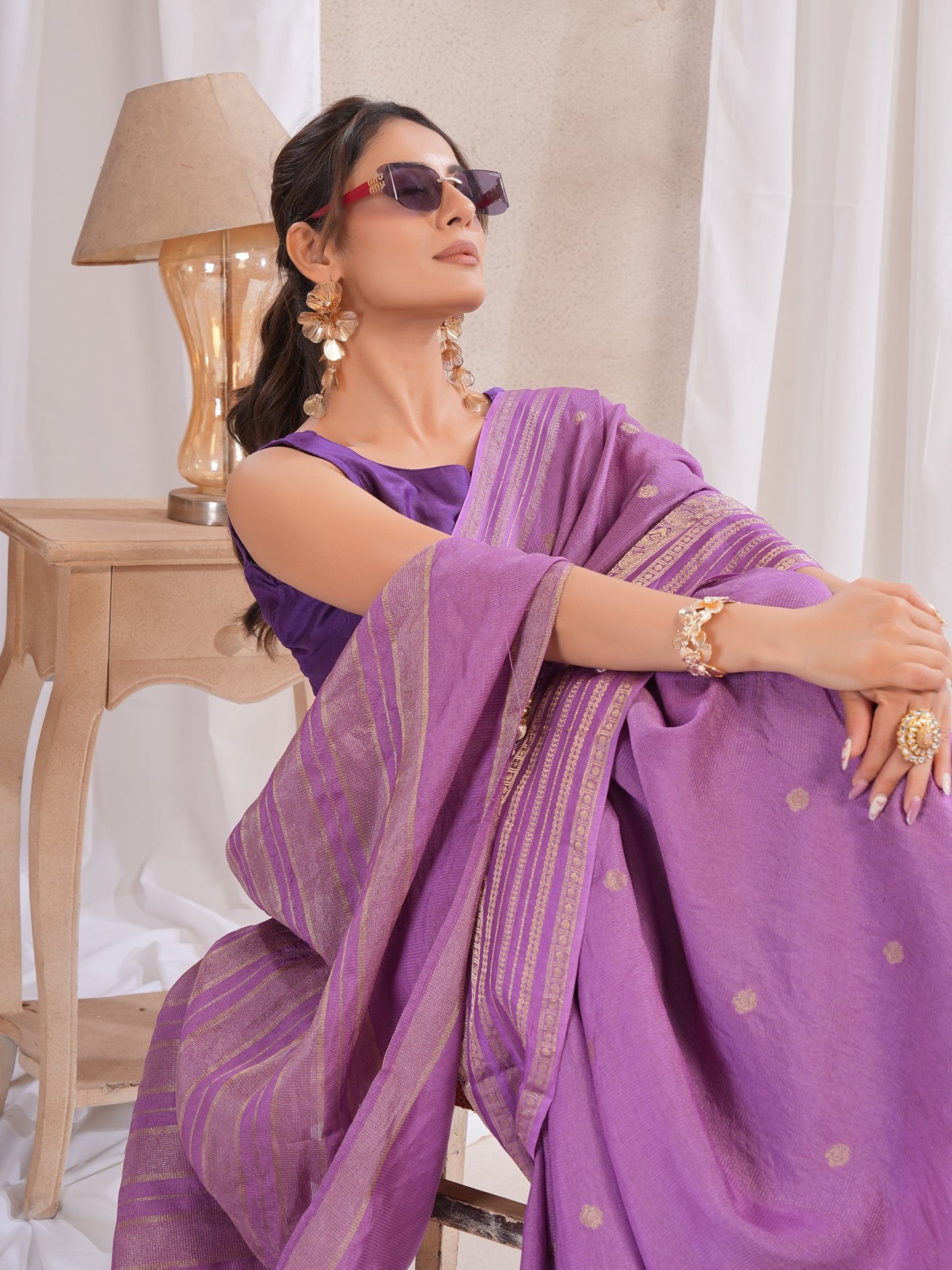 Purple Dola Silk Saree With Zari Borders