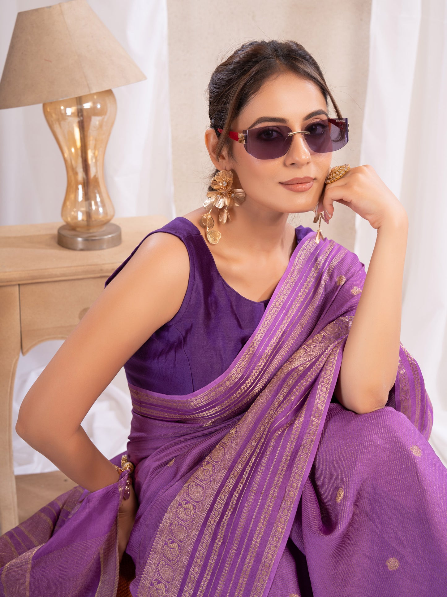 Purple Dola Silk Saree With Zari Borders