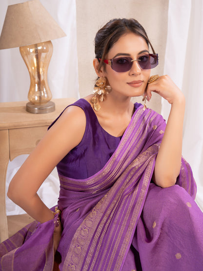 Purple Dola Silk Saree With Zari Borders