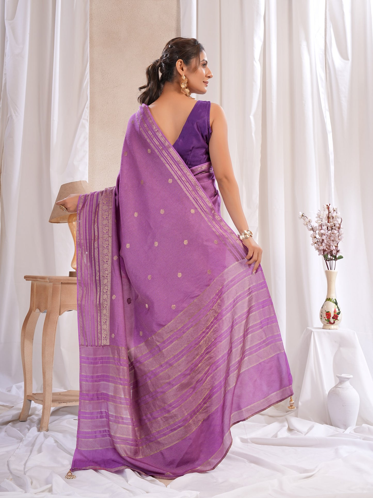 Purple Dola Silk Saree With Zari Borders
