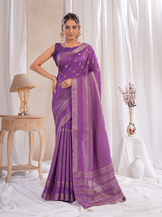 Purple Dola Silk Saree With Zari Borders