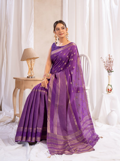 Purple Dola Silk Saree With Zari Borders