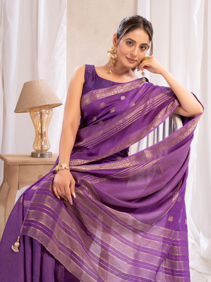 Purple Dola Silk Saree With Zari Borders
