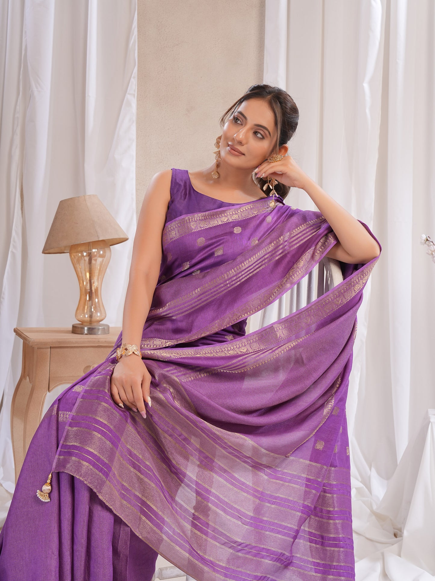 Purple Dola Silk Saree With Zari Borders